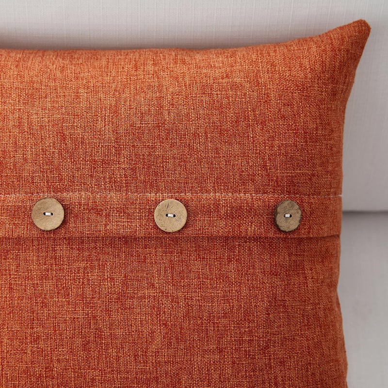 Meekio Set of 2 Fall Pillow Covers 20 x 20 Burnt Orange Pillow Covers with Coconut Buttons Fall Decorations for Home - Image 5